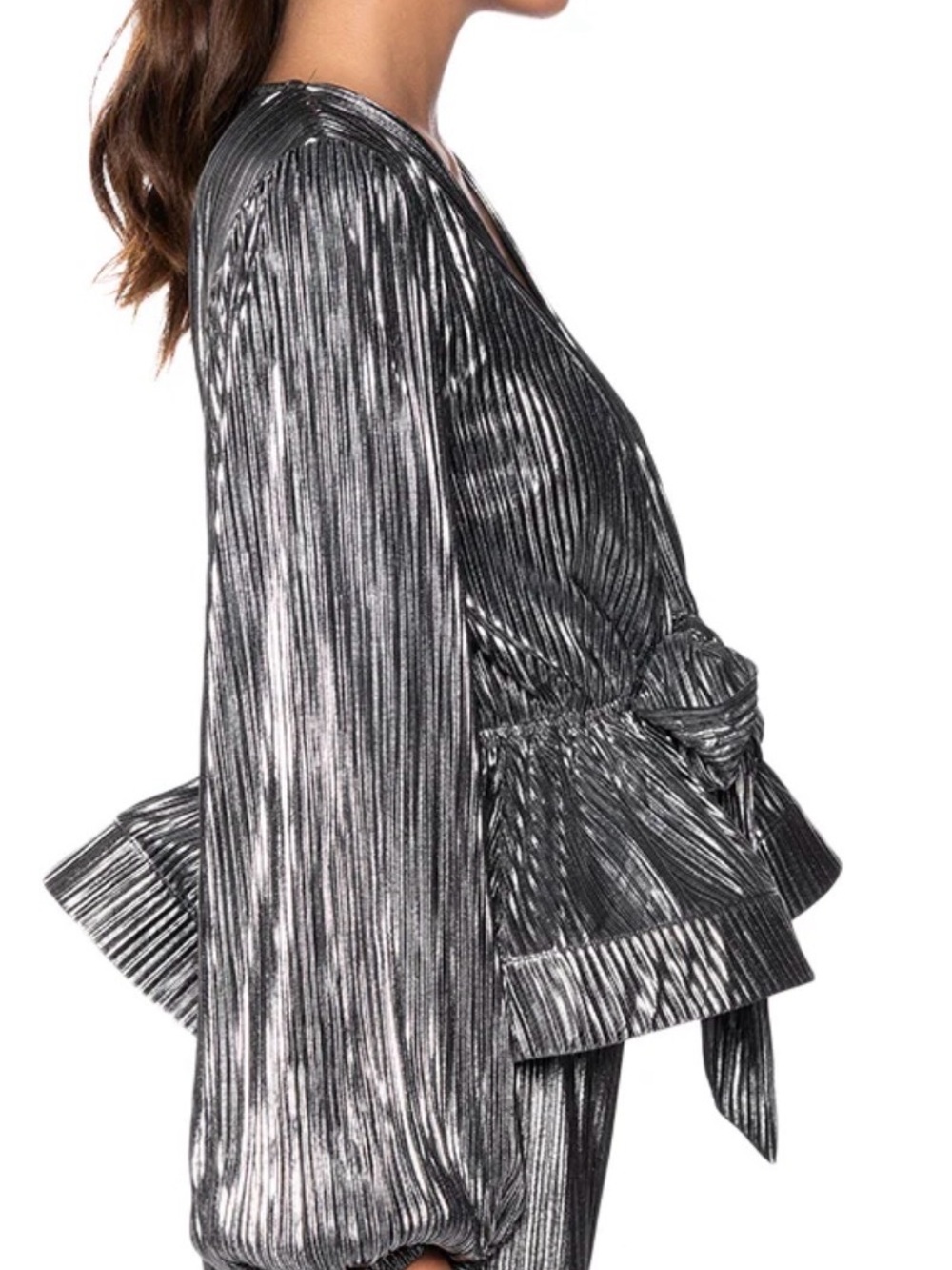 AKIRA Metallic Silver Pleated Wide-Leg Trousers(Medium)and Top(Small) - Picture 2 of 4